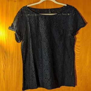 Gap Navy Lace Tee with bust pocket